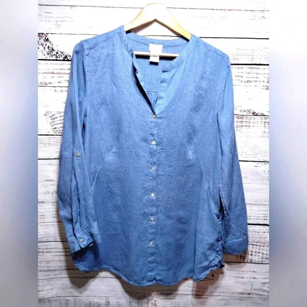 Sigrid Olsen Button Down Blouse Blue size Medium … - image 1
